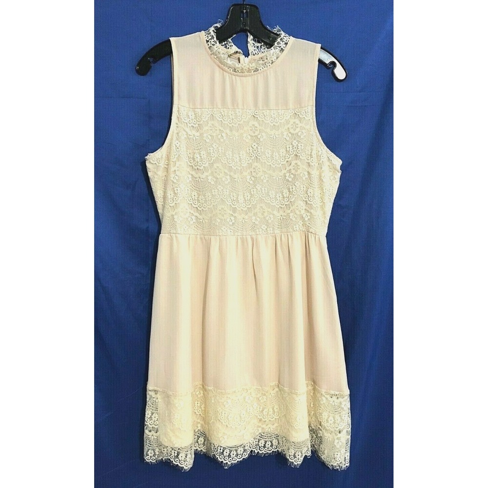ALTAR'D STATE Cute Lined CHIFFON/LACE Trim SHEATH PARTY DRESS Zip Back Ivory M
